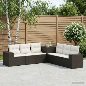 vidaXL Bankstel 7 pcs Zwart en Cream Wit Poly Rattan en Staal