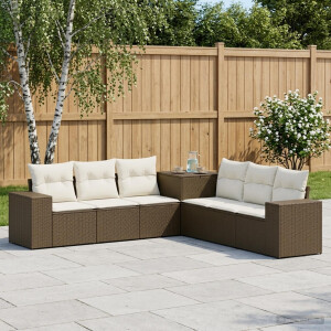 vidaXL Bankstel 7 pcs Bruin en Crème Wit Poly Rattan en Staal