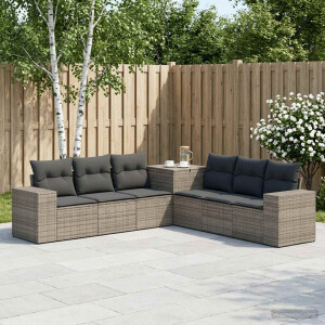 vidaXL Bankstel 7 pcs Grijs en Donkergrijs Poly Rattan en Staal