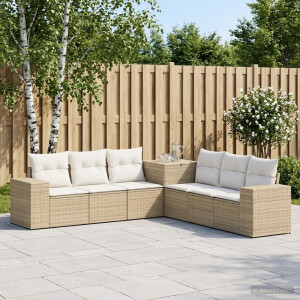 vidaXL Bankstel 7 st Beige en Crème Wit Poly Rattan en Staal