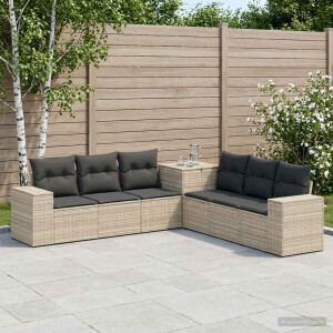 vidaXL Bankstel 7 pcs Licht Grijs en Donker Grijs Poly Rattan en Staal