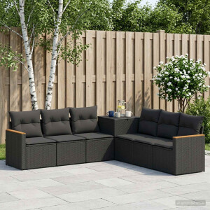 vidaXL Bankstel 7 pcs Zwart Poly Rattan en Staal