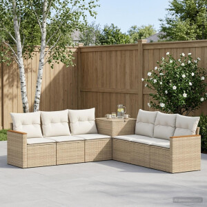 vidaXL Bankstel 7 st Beige en Crème Wit Poly Rattan en Staal