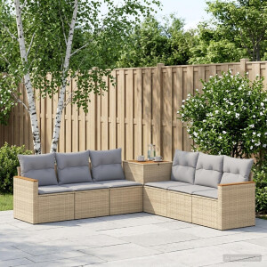 vidaXL Bankstel 7 pcs Beige en Licht Grijs Poly Rattan en Staal