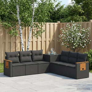 vidaXL Bankstel 7 pcs Zwart Poly Rattan en Staal