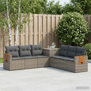 vidaXL Bankstel 7 pcs Grijs en Donkergrijs Poly Rattan en Staal