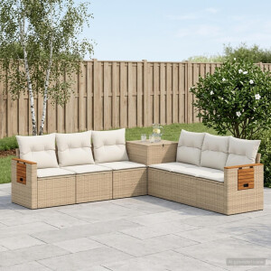 vidaXL Bankstel 7 st Beige en Crème Wit Poly Rattan en Staal
