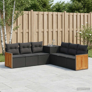 vidaXL Bankstel 7 pcs Zwart Poly Rattan en Staal