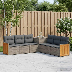 vidaXL Bankstel 7 pcs Grijs en Donkergrijs Poly Rattan en Staal
