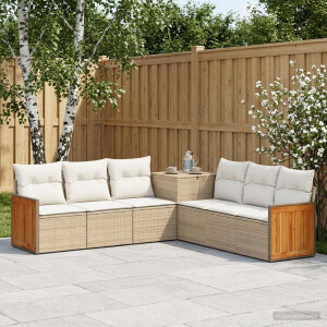 vidaXL Bankstel 7 st Beige en Crème Wit Poly Rattan en Staal