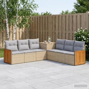 vidaXL Bankstel 7 pcs Beige en Licht Grijs Poly Rattan en Staal