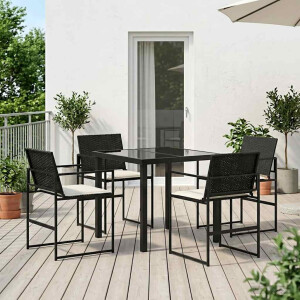 vidaXL Tuin eettafelset met kussen 5 pcs Zwart en Crème poly rattan