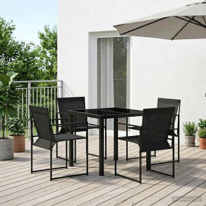 vidaXL Tuin eettafelset 5 pcs Zwart Textilene en staal