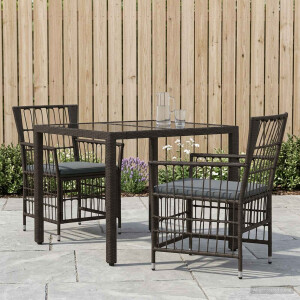 vidaXL Buiten eettafelset 3 st Zwart poly rattan