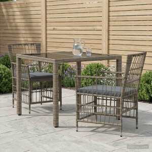 vidaXL Buiten eettafelset 3 st Grijs poly rattan