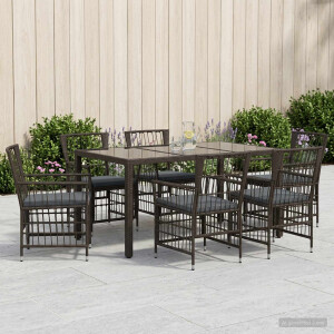 vidaXL Buiten eettafelset 7 st Zwart poly rattan