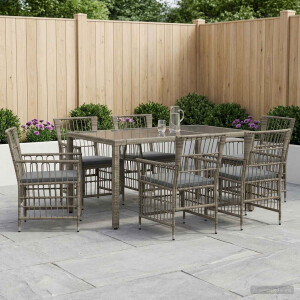 vidaXL Buiten eettafelset 7 st Grijs poly rattan