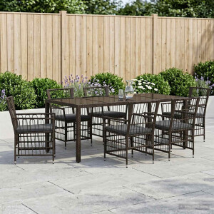 vidaXL Buiten eettafelset 7 st Zwart poly rattan