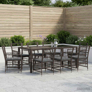 vidaXL Buiten eettafelset 9 st Zwart poly rattan