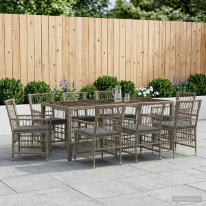 vidaXL Buiten eettafelset 9 st Grijs poly rattan