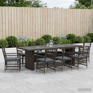 vidaXL Buiten eettafelset 9 st Zwart poly rattan