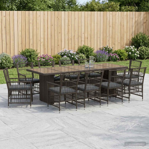 vidaXL Buiten eettafelset 11 st Zwart poly rattan