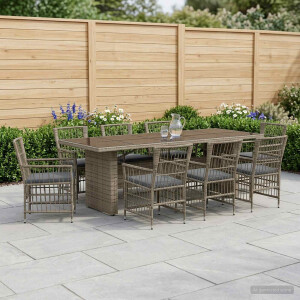 vidaXL Buiten eettafelset 9 st Grijs poly rattan