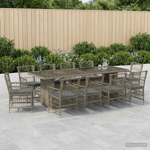 vidaXL Buiten eettafelset 11 st Grijs poly rattan