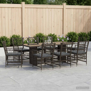 vidaXL Buiten eettafelset 9 st Zwart poly rattan