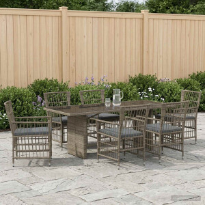 vidaXL Buiten eettafelset 7 st Grijs poly rattan