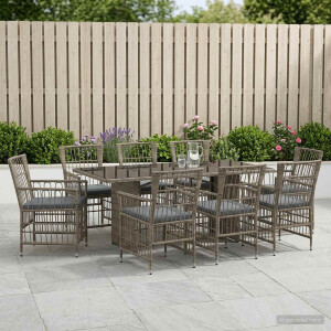 vidaXL Buiten eettafelset 9 st Grijs poly rattan