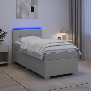vidaXL Boxspring Bed met Matras en LED Lichtgrijs 80 x 200 cm Stof
