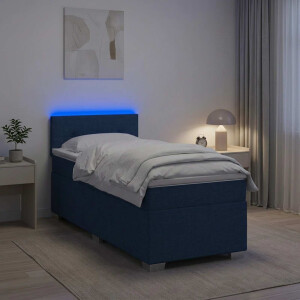 vidaXL Boxspring Bed met Matras en LED Blauw 80 x 200 cm Stof