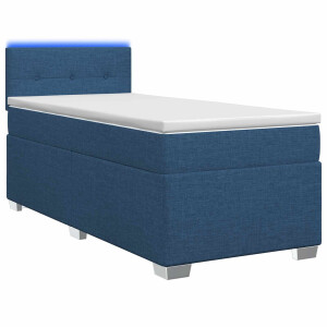 vidaXL Boxspring Bed met Matras en LED Blauw 90 x 190 cm Stof