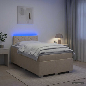 vidaXL Boxspring Bed met Matras en LED Crèmekleurig 120 x 190 cm Stof