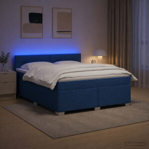 vidaXL Boxspring Bed met Matras en LED Blauw 180 x 200 cm Stof
