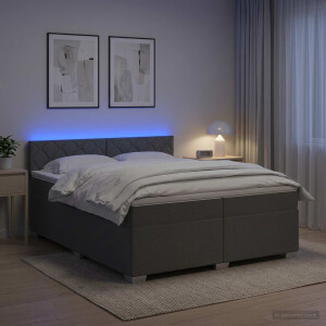 vidaXL Boxspring Bed met Matras en LED Donkergrijs 200 x 200 cm Stof