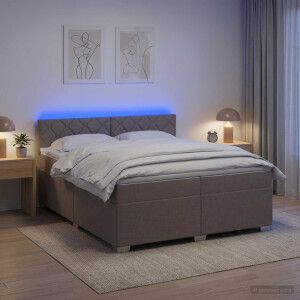 vidaXL Boxspring Bed met Matras en LED Taupe 200 x 200 cm Stof