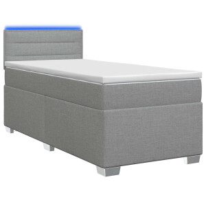 vidaXL Boxspring Bed met Matras en LED Lichtgrijs Enkel Stof