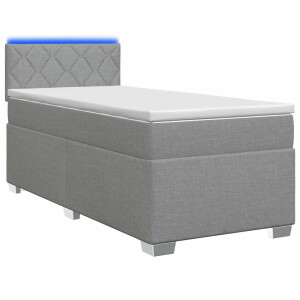 vidaXL Boxspring Bed met Matras en LED Lichtgrijs Enkel Stof
