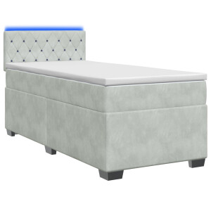 vidaXL Boxspring Bed met Matras en LED Lichtgrijs 90 x 200 cm fluweel