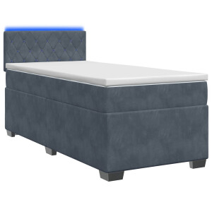 vidaXL Boxspring Bed met Matras en LED Donkergrijs 90 x 200 cm fluweel