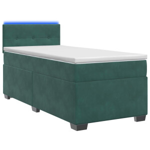 vidaXL Boxspring Bed met Matras en LED Donkergroen 90 x 200 cm fluweel
