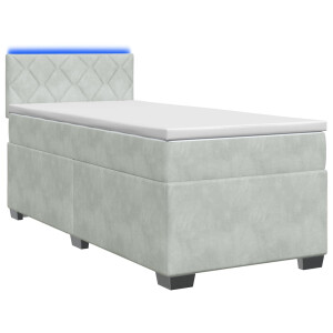 vidaXL Boxspring Bed met Matras en LED Lichtgrijs 90 x 200 cm fluweel