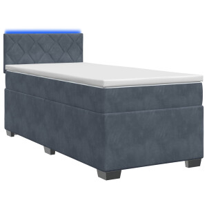 vidaXL Boxspring Bed met Matras en LED Donkergrijs 90 x 200 cm fluweel