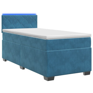 vidaXL Boxspring Bed met Matras en LED Blauw 90 x 200 cm fluweel