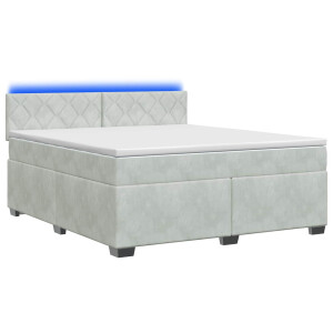 vidaXL Boxspring Bed met Matras en LED Lichtgrijs 140 x 190 cm fluweel