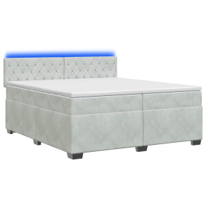 vidaXL Boxspring Bed met Matras en LED Lichtgrijs 200 x 200 cm fluweel