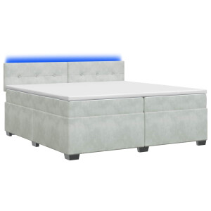 vidaXL Boxspring Bed met Matras en LED Lichtgrijs 200 x 200 cm fluweel