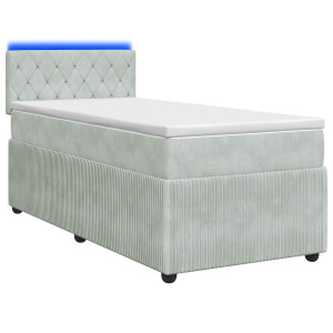 vidaXL Boxspring Bed met Matras en LED Lichtgrijs 90 x 190 cm Fluweel